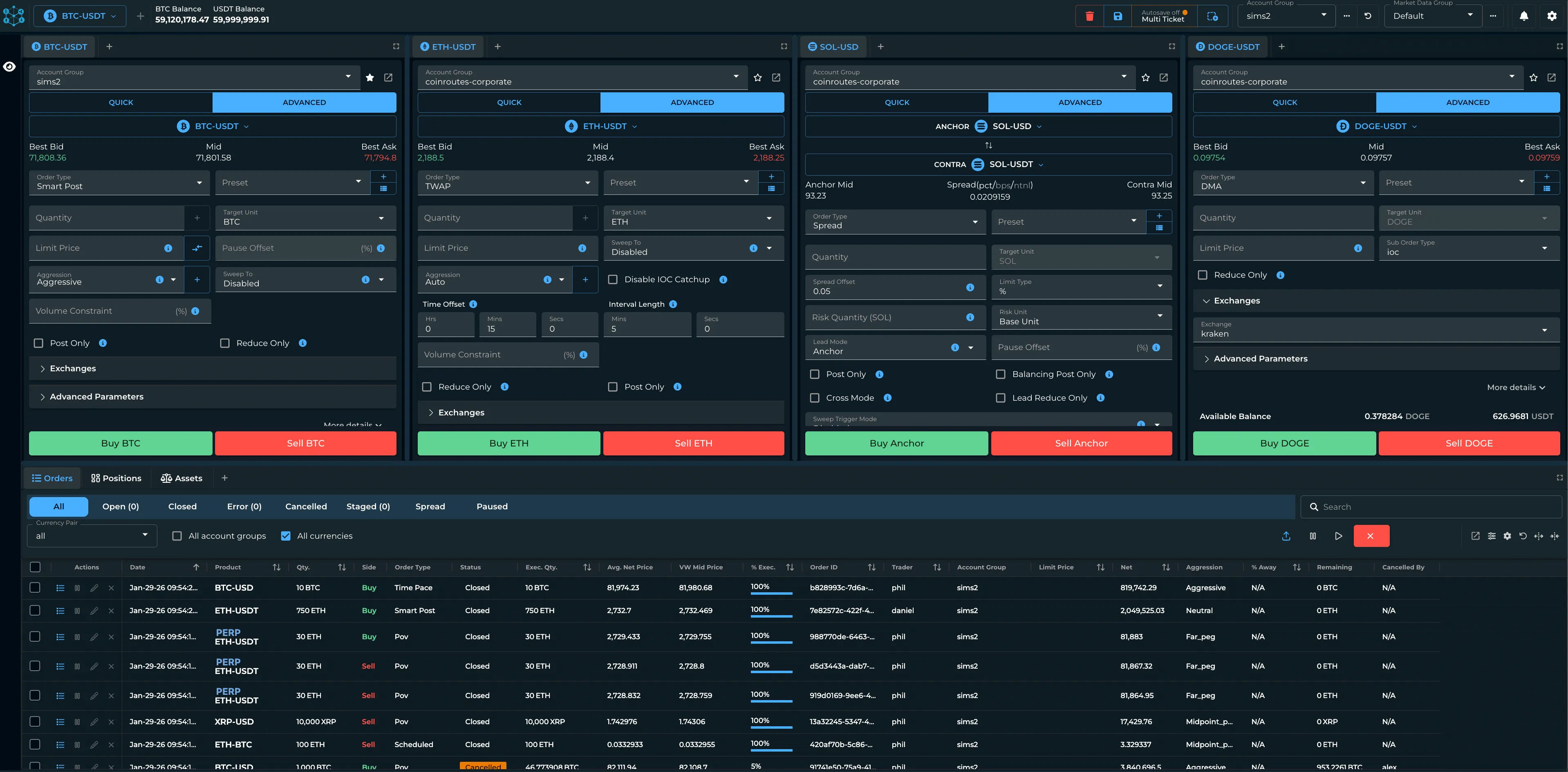 CoinRoutes trading dashboard